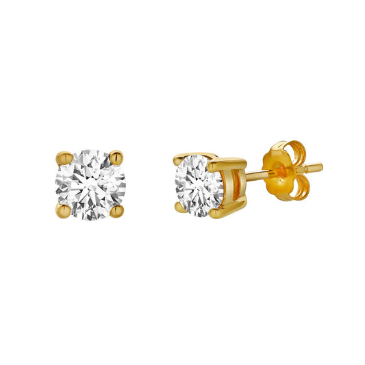 Mauli Jewels 1.00 Ct Prong Set Diamond Stud Earrings | 14k Yellow Gold, E-F Color, VS1 Clarity | Secure Push Back Earrings for Women