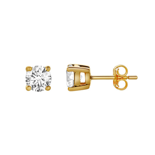 Mauli Jewels 1.00 Ct Prong Set Diamond Stud Earrings | 14k Yellow Gold, E-F Color, VS1 Clarity | Secure Push Back Earrings for Women
