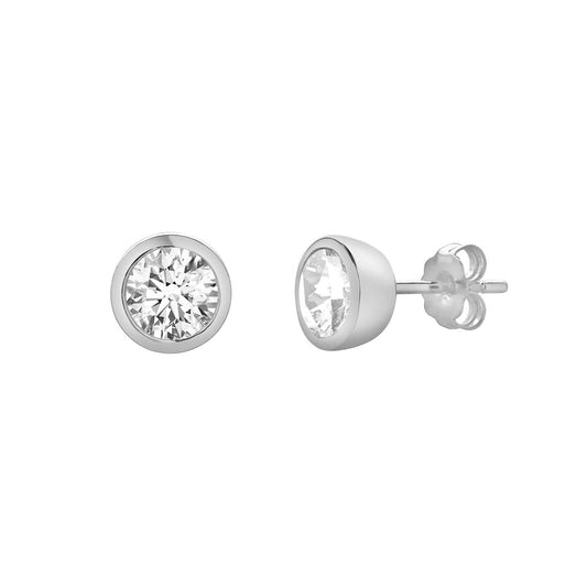 Mauli Jewels 1.50 Ct Bezel Set Diamond Stud Earrings | 14k White Gold, E-F Color, VVS1 Clarity | Secure Push Back Earrings for Women