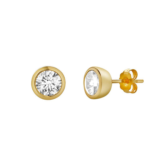 Mauli Jewels 1.00 Ct Bezel Set Diamond Stud Earrings | 14k Yellow Gold, E-F Color, VS1 Clarity | Secure Push Back Earrings for Women