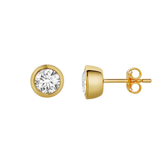 Mauli Jewels 1.00 Ct Bezel Set Diamond Stud Earrings | 14k Yellow Gold, E-F Color, VS1 Clarity | Secure Push Back Earrings for Women