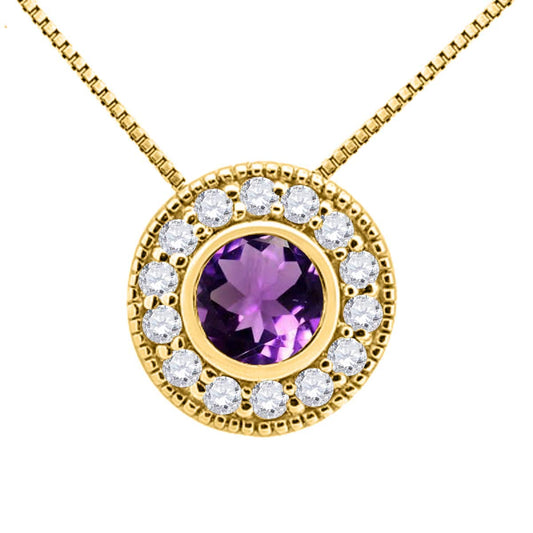 Mauli Jewels Engagement Necklace for Women 0.40 Carat Round Shaped Amethyst and Diamond Pendant 4-prong 10K Yellow Gold