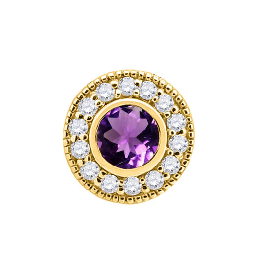 Mauli Jewels Engagement Necklace for Women 0.40 Carat Round Shaped Amethyst and Diamond Pendant 4-prong 10K Yellow Gold