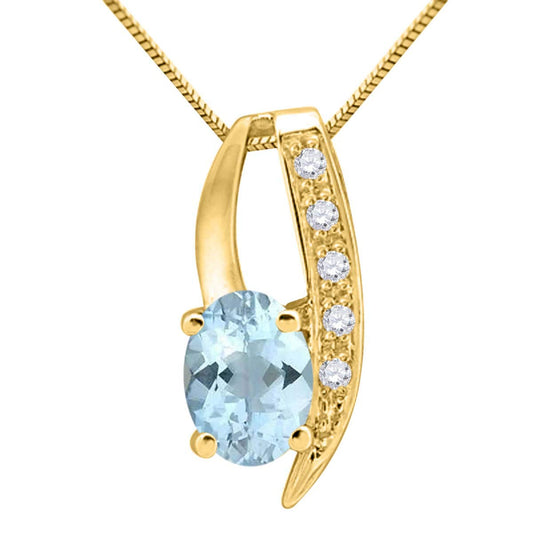 Mauli Jewels 10K Gold Aquamarine and Diamond Pendant Necklace for Women | 0.85 Ct Oval Aquamarine 4-Prong Engagement Necklace | March Birthstone Jewelry Gift