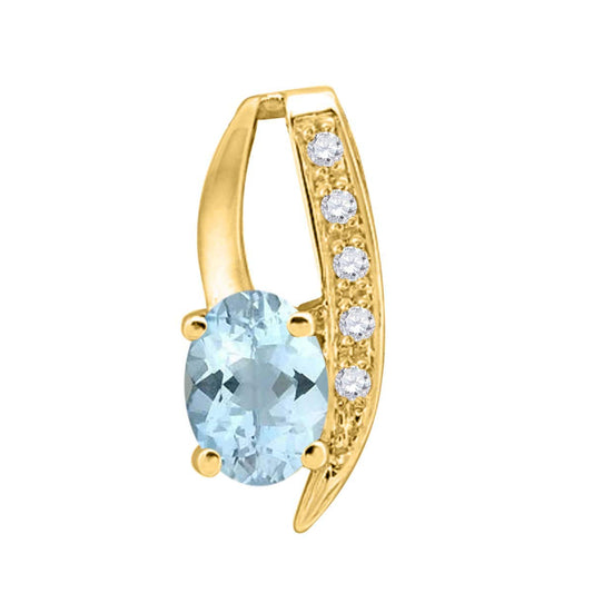 Mauli Jewels 10K Gold Aquamarine and Diamond Pendant Necklace for Women | 0.85 Ct Oval Aquamarine 4-Prong Engagement Necklace | March Birthstone Jewelry Gift