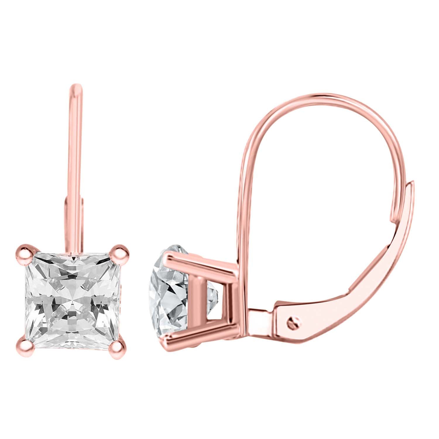 14K Gold 0.60 Ct Princess-Cut Lab-Grown Diamond Lever-Back Earrings for women Mauli Jewels