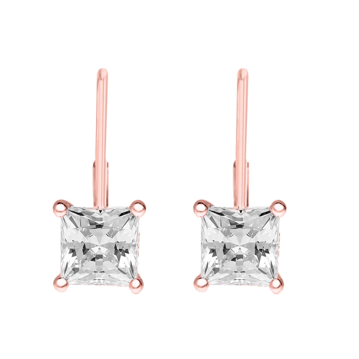 14K Gold 0.60 Ct Princess-Cut Lab-Grown Diamond Lever-Back Earrings for women Mauli Jewels