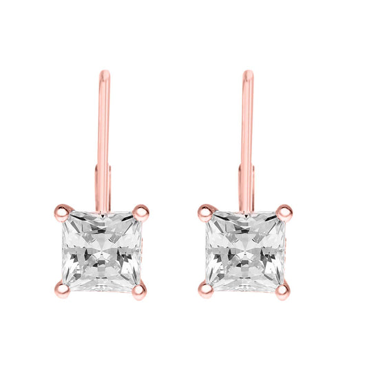 14K Gold 0.60 Ct Princess-Cut Lab-Grown Diamond Lever-Back Earrings for women Mauli Jewels
