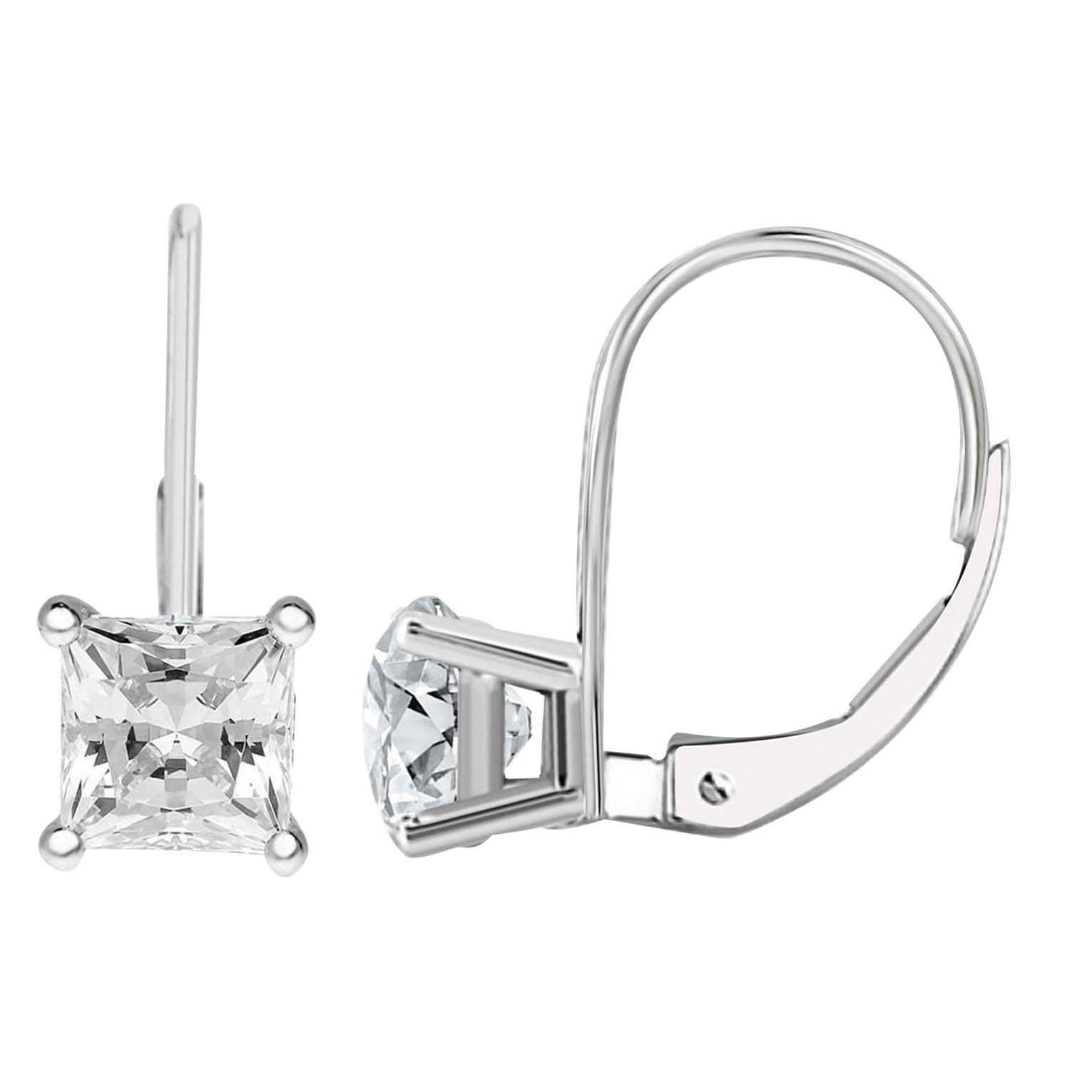 14K Gold 0.60 Ct Princess-Cut Lab-Grown Diamond Lever-Back Earrings for women Mauli Jewels
