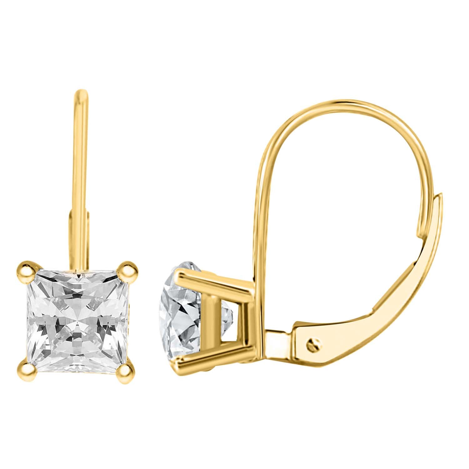 14K Gold 0.60 Ct Princess-Cut Lab-Grown Diamond Lever-Back Earrings for women Mauli Jewels