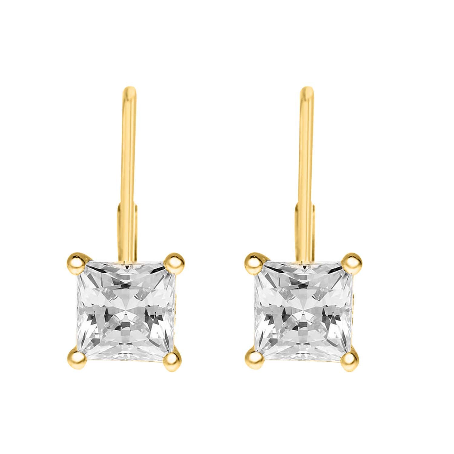 14K Gold 0.60 Ct Princess-Cut Lab-Grown Diamond Lever-Back Earrings for women Mauli Jewels