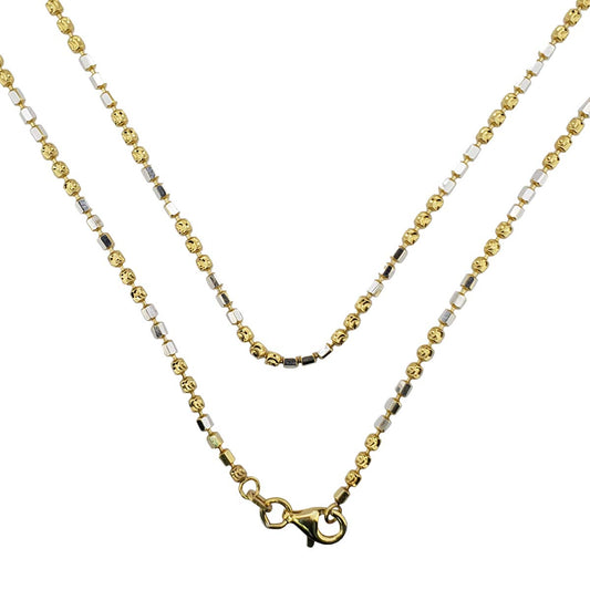 Mauli Jewels 14K Yellow Gold & White Gold Plated 2MM Ball Bead and Bar Two-Tone Chain Necklace for Women, 18-Inch 925 Sterling Silver Rhodium Plated Necklace