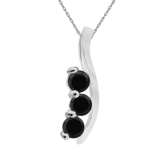 MauliJewels Engagement Necklace for Women 0.75 Carat Black Diamond Three stone Pendant 4 Prong-Setting 14K White Gold With 18'' Chain