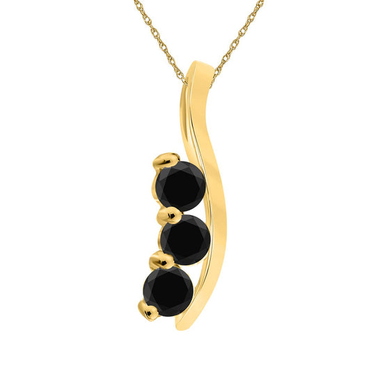 MauliJewels Engagement Necklace for Women 0.75 Carat Black Diamond Three stone Pendant 4 Prong-Setting 14K White & Yellow Gold With 18'' Chain
