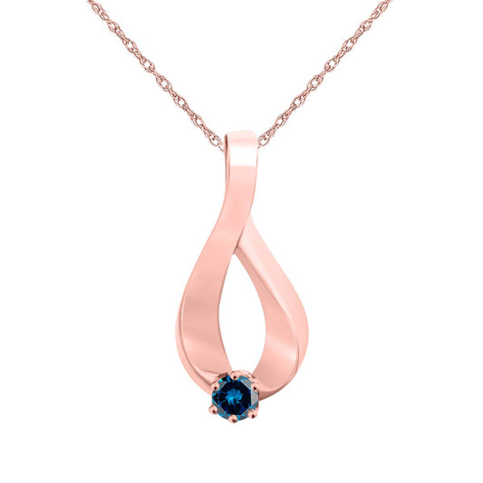 Mauli Jewels Engagement Necklace for Women 0.25 Carat Blue Diamond Pendant 4 Prong-Setting 10K Rose Gold With 18'' Box Chain