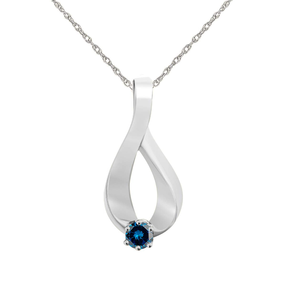 Mauli Jewels Engagement Necklace for Women 0.25 Carat Blue Diamond Pendant 4 Prong-Setting 10K White Gold With 18'' Box Chain Mauli Jewels