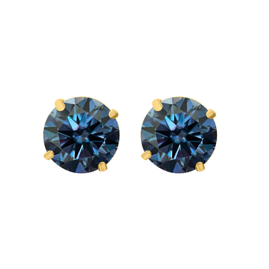 14K Gold Round Blue Moissanite Stud Earrings with Screw Back, GRA Certified D-VVS1 Clarity Mauli Jewels