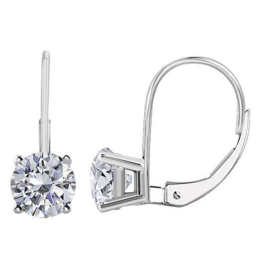 0.20 Carat Round Diamond Leverback Earrings For Women In 14K White & Yellow Gold Mauli Jewels