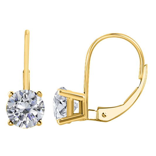 0.20 Carat Round Diamond Leverback Earrings For Women In 14K White & Yellow Gold Mauli Jewels