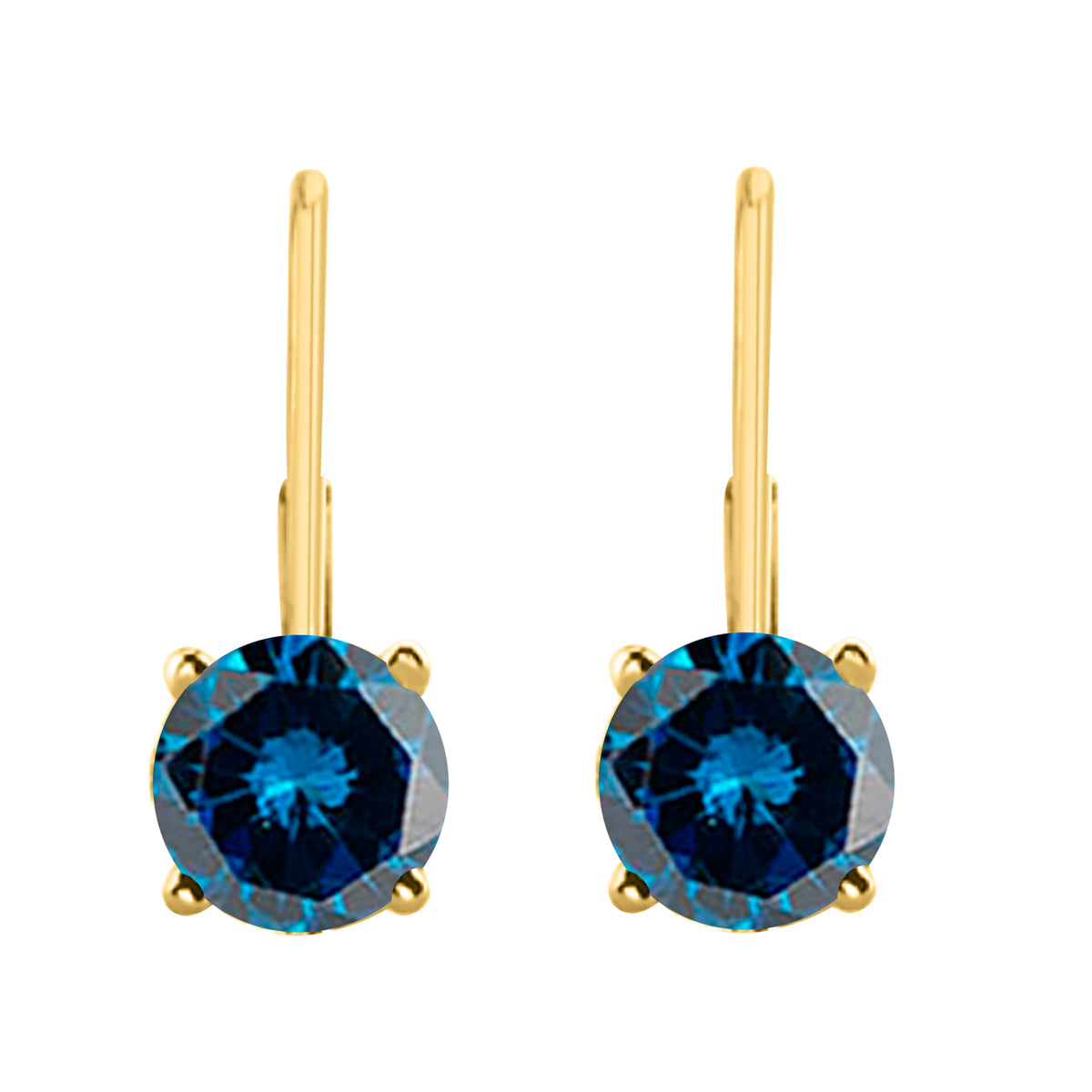 0.20 Carat Natural Blue Diamond Prong Set Dangle Leverback Earrings For Women In 14K White & Yellow Gold Mauli Jewels