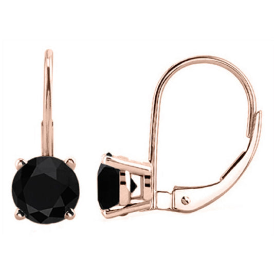 Mauli Jewels 0.60 Carat 3-Prong Round Black Natural Diamond Martini Leverback Earrings for Women in 14K Gold