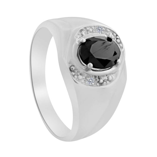 0.95 Carat Natural Diamond Oval Shape Onyx Prong Set Rings For Men's In 10K White & Yellow Gold Mauli Jewels