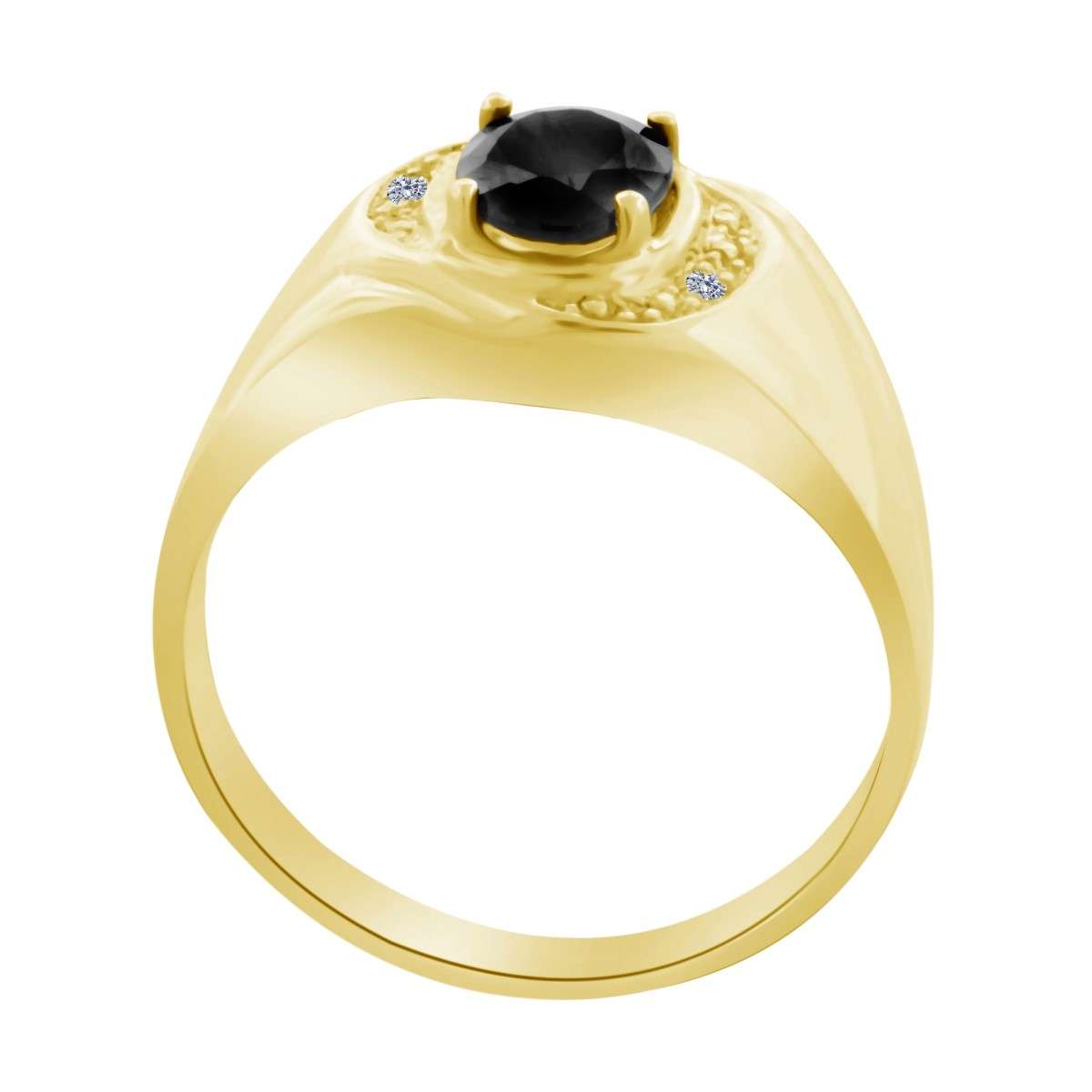 0.95 Carat Natural Diamond Oval Shape Onyx Prong Set Rings For Men's In 10K White & Yellow Gold Mauli Jewels