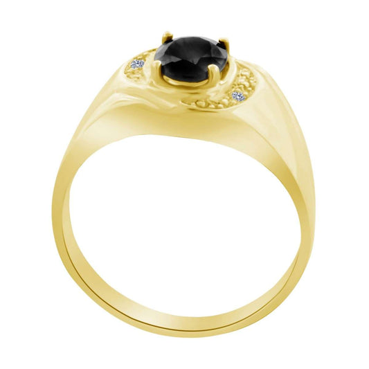 0.95 Carat Natural Diamond Oval Shape Onyx Prong Set Rings For Men's In 10K White & Yellow Gold Mauli Jewels