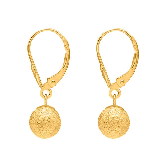 14K Yellow Gold Dangle Ball Leverback Earrings with Laser Cut Design Mauli Jewels