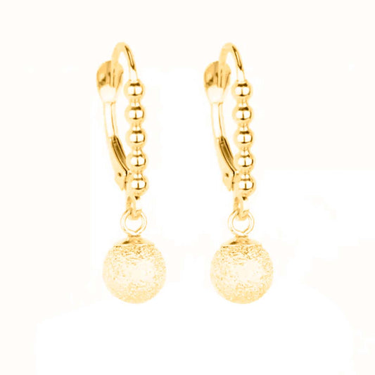 14K Yellow Gold Dangle Laser Cut Ball Lever Back Earrings Mauli Jewels