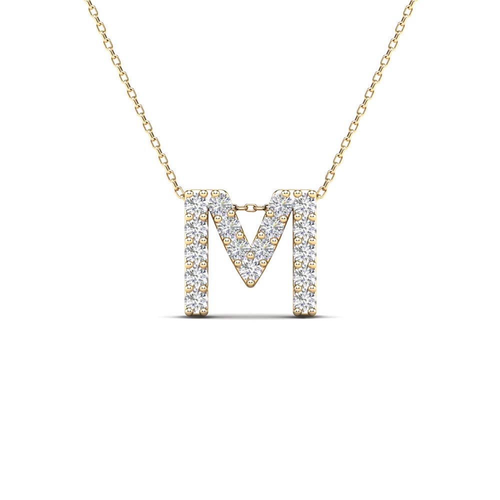MauliJewels 0.17 Carat Natural White Diamond Initial "M" Pendant Necklace For Women In 14K Yellow and White Gold with 18" Gold Cable Chain Mauli Jewels