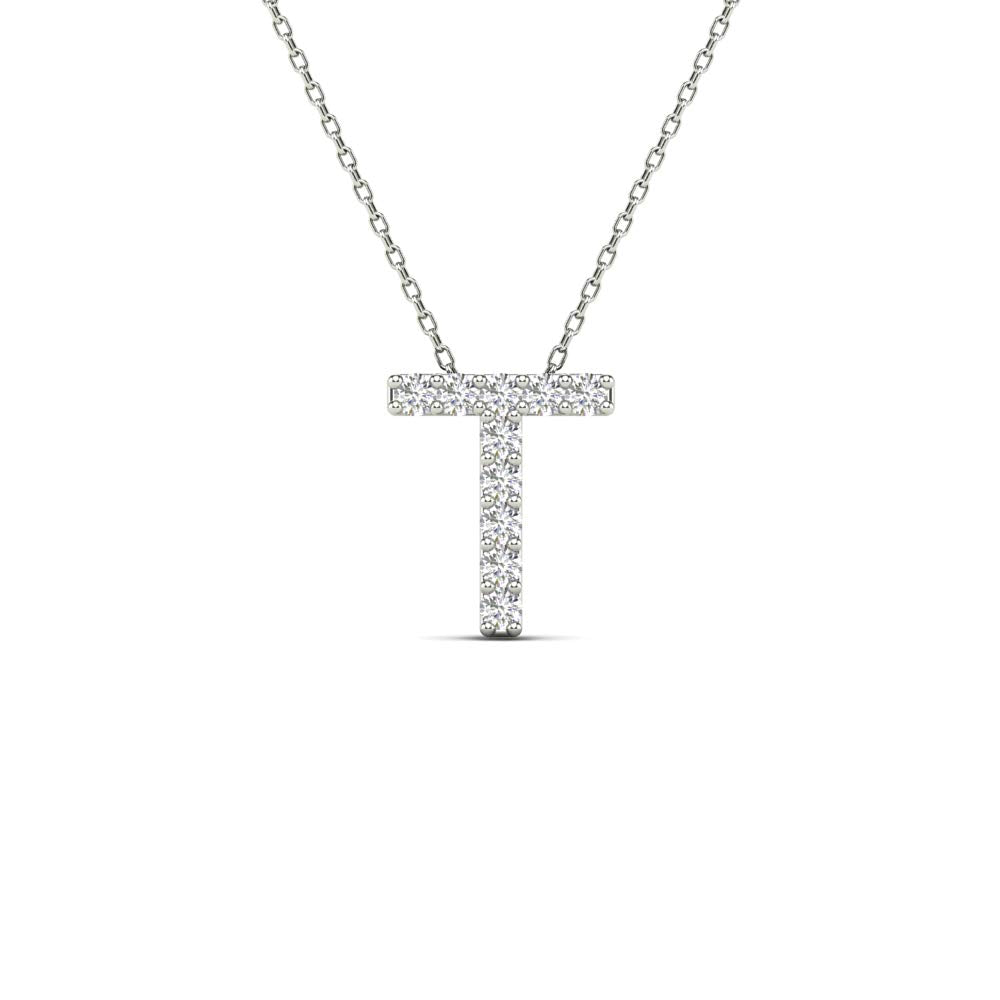 MauliJewels 0.10 Carat Natural White Diamond Initial "T" Pendant Necklace For Women In 14K Yellow and White Gold with 18" Gold Cable Chain Mauli Jewels
