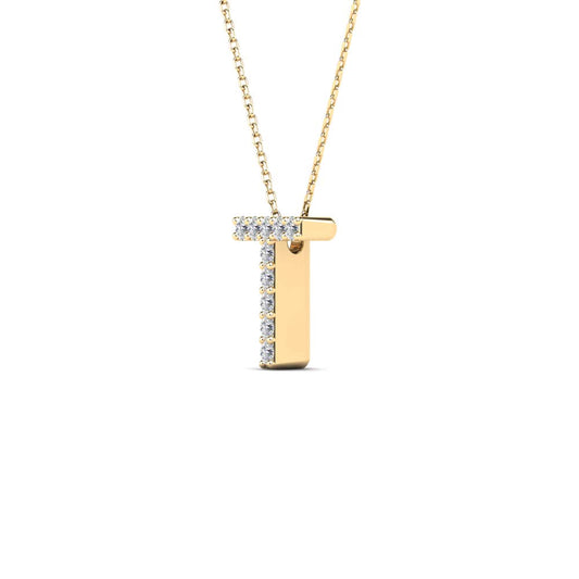 MauliJewels 0.10 Carat Natural White Diamond Initial "T" Pendant Necklace For Women In 14K Yellow and White Gold with 18" Gold Cable Chain Mauli Jewels