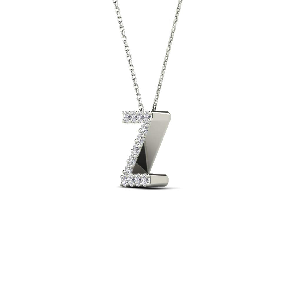 MauliJewels 0.13 Carat Natural White Diamond "Z" Initial Pendant Necklace In 14K Yellow and White Gold with 18" Gold Cable Chain - Mauli Jewels