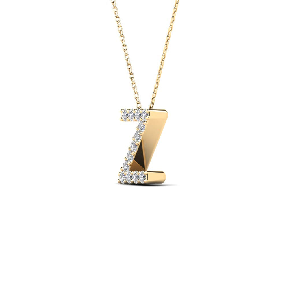 MauliJewels 0.13 Carat Natural White Diamond "Z" Initial Pendant Necklace In 14K Yellow and White Gold with 18" Gold Cable Chain - Mauli Jewels