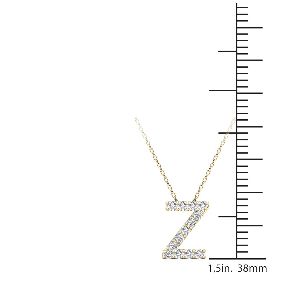 MauliJewels 0.13 Carat Natural White Diamond "Z" Initial Pendant Necklace In 14K Yellow and White Gold with 18" Gold Cable Chain - Mauli Jewels