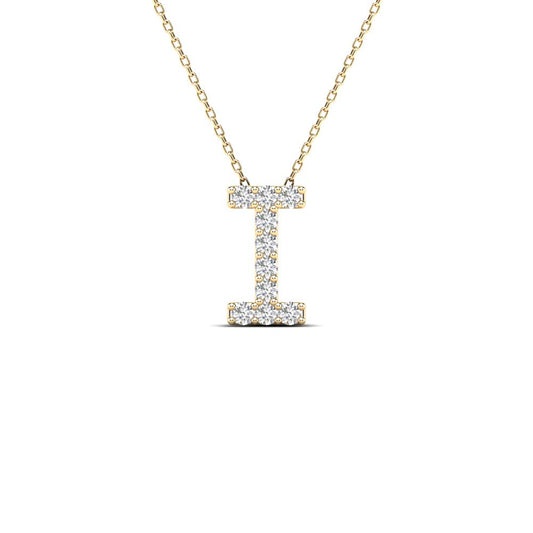 MauliJewels 0.10 Carat Natural White Diamond Initial "I" Pendant Necklace In 14K Yellow and White Gold with 18 Inch Gold Cable Chain Mauli Jewels