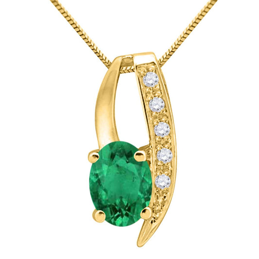 Mauli Jewels 10K Gold Emerald and Diamond Pendant Necklace for Women | 0.85 Ct Oval Emerald 4-Prong Engagement Necklace | May Birthstone Jewelry Gift