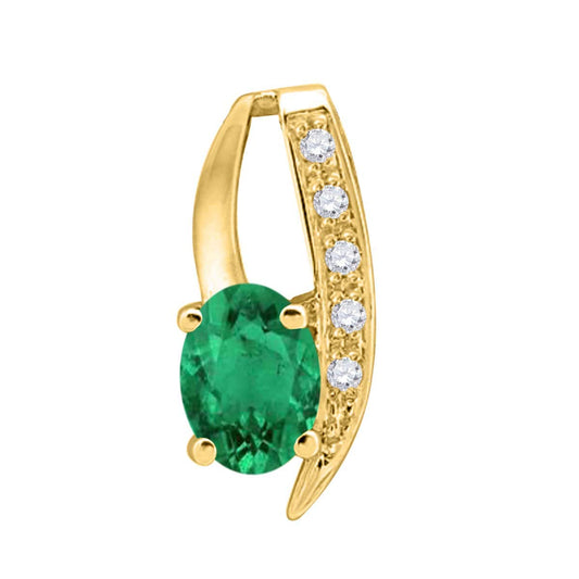 Mauli Jewels 10K Gold Emerald and Diamond Pendant Necklace for Women | 0.85 Ct Oval Emerald 4-Prong Engagement Necklace | May Birthstone Jewelry Gift