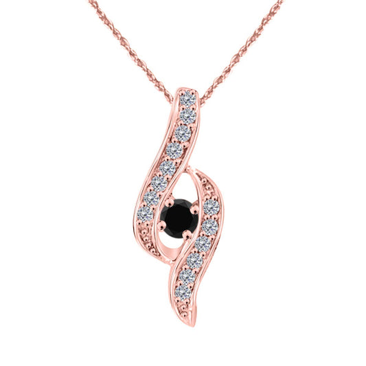 Mauli Jewels Engagement Necklace for Women 0.25 Carat Simple Black Diamond Pendant 4 prongs 14K Rose Gold With 18'' Chain
