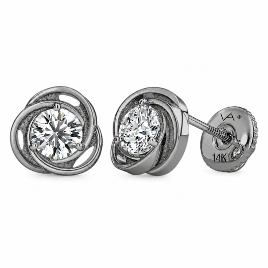 Mauli Jewels 14K White Gold Plated Black Rhodium Diamond Earrings for Women, 1/2 Carat Total Weight, GH Color SI1-SI2 Clarity, 3 Prong Round Diamond Earrings