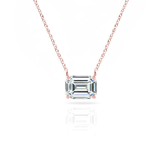 Mauli Jewels 1.00 Ct Emerald Cut Moissanite Solitaire Pendant Necklace for Women, EF-VS1 Clarity, 14K Gold Over 925 Sterling Silver with Silver Cable Chain, Rose, White & Yellow Gold