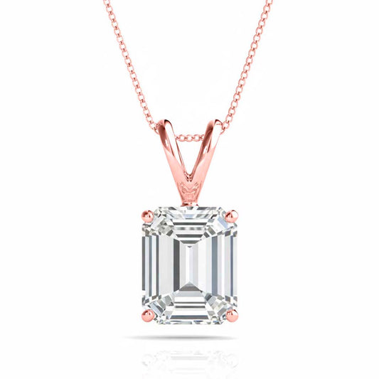 Mauli Jewels 10 Carat Emerald Cut Moissanite Solitaire Pendant Necklace for Women | EF-VS1 Clarity | 14K Gold Over 925 Sterling Silver with Cable Chain in Rose, White & Yellow Gold