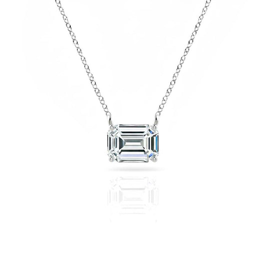 Mauli Jewels 10 Ct Emerald Cut Moissanite Solitaire Pendant Necklace for Women, EF-VS1 Clarity, 14K Gold Over 925 Sterling Silver with Silver Cable Chain, Rose, White & Yellow Gold