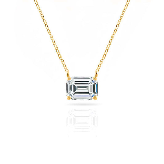 Mauli Jewels 5.00 Ct Emerald Cut Moissanite Solitaire Pendant Necklace for Women, EF-VS1 Clarity, 14K Gold Over 925 Sterling Silver with Silver Cable Chain, Rose, White & Yellow Gold
