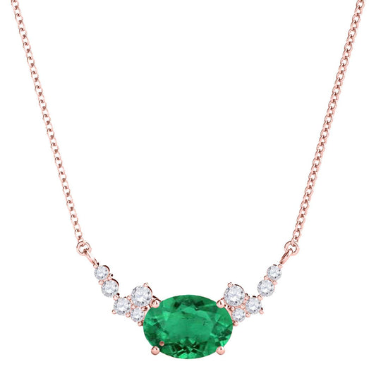 MauliJewels 0.90 Carat Emerald And White Diamond Gemstone Pendant Necklace For Women In 14K Rose White & Yellow Gold With 18" Box Chain Mauli Jewels