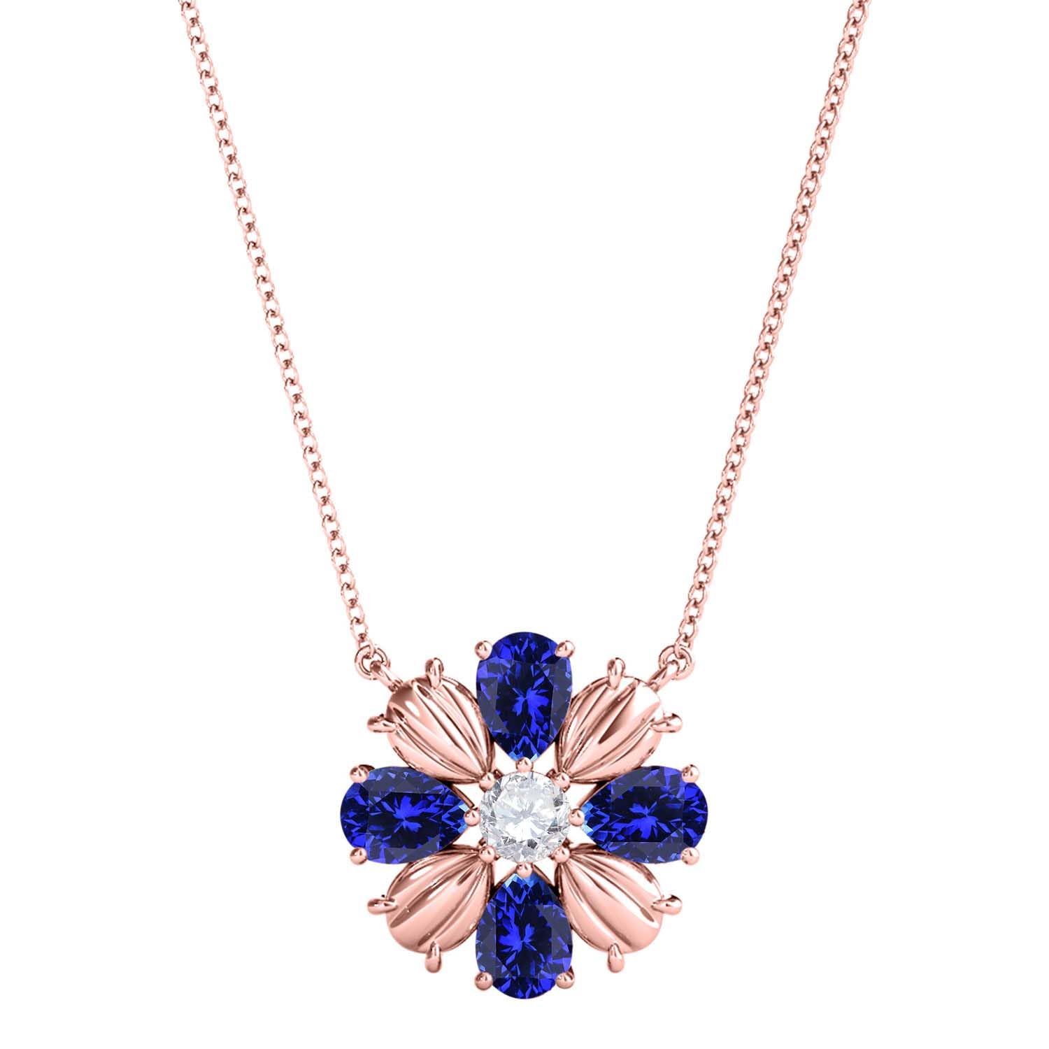MauliJewels 0.85 Carat Tanzanite And White Diamond Pear Shape Gemstone Pendant Necklace For Women In 10K Rose White & Yellow Gold With 18" Box Chain Mauli Jewels