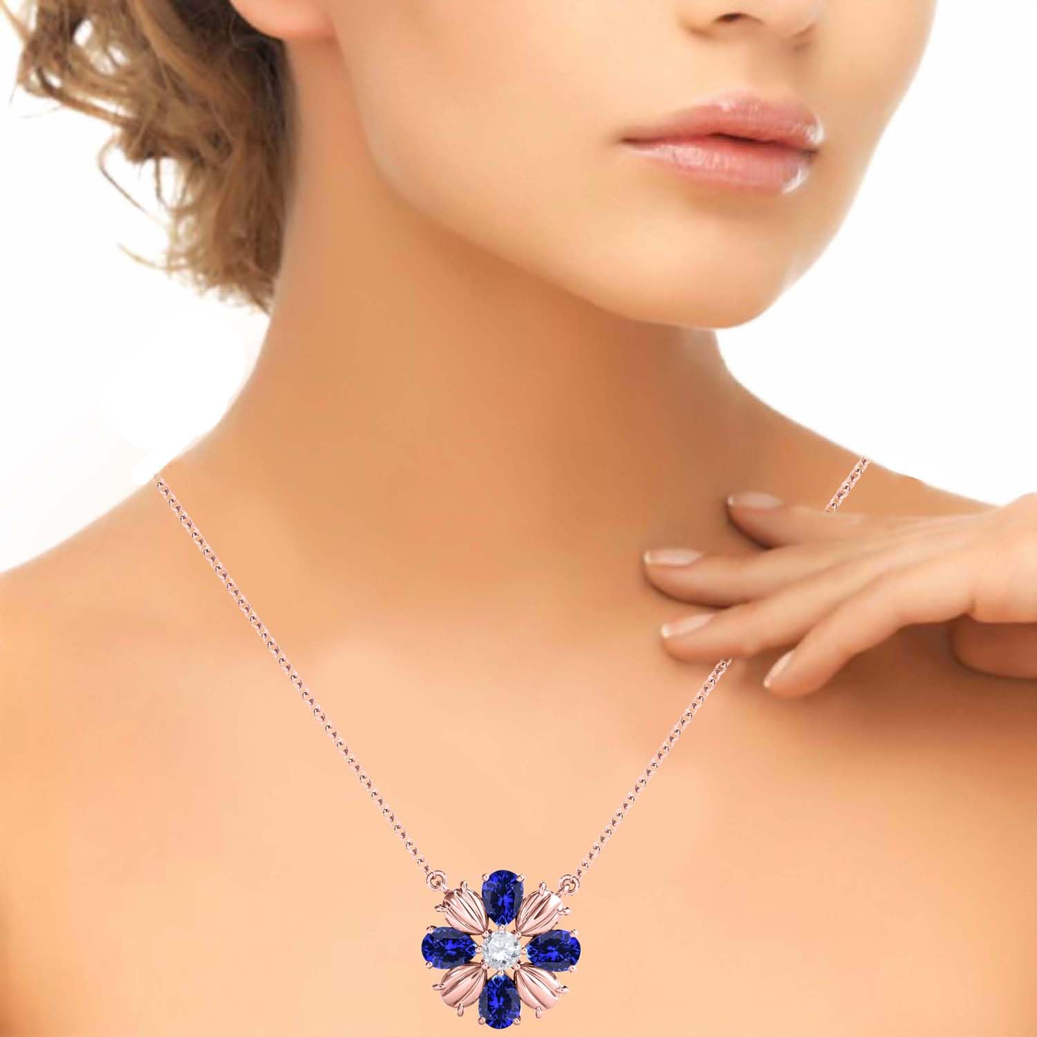 MauliJewels 0.85 Carat Tanzanite And White Diamond Pear Shape Gemstone Pendant Necklace For Women In 10K Rose White & Yellow Gold With 18" Box Chain Mauli Jewels