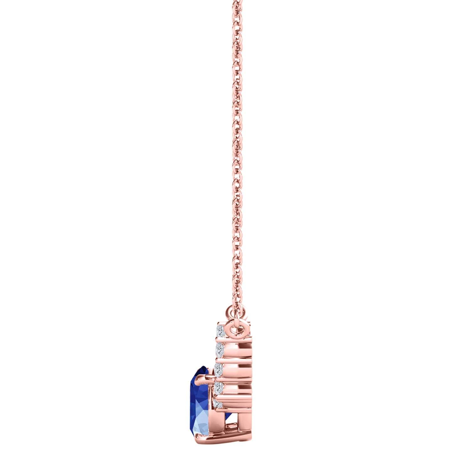 MauliJewels 0.90 Carat Sapphire And White Diamond Gemstone Pendant Necklace For Women In 14K Rose White & Yellow Gold With 18" Box Chain Mauli Jewels
