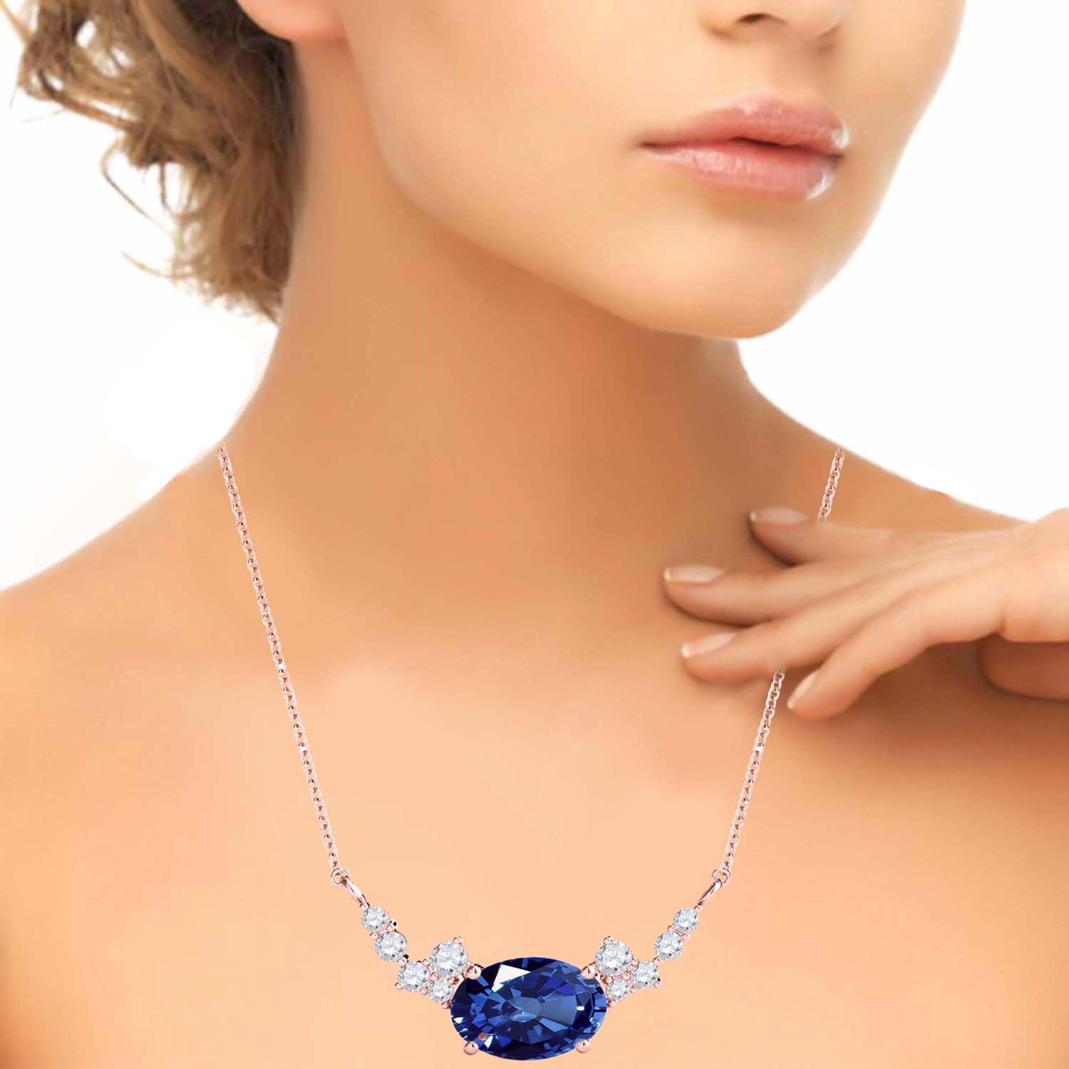 MauliJewels 0.90 Carat Sapphire And White Diamond Gemstone Pendant Necklace For Women In 14K Rose White & Yellow Gold With 18" Box Chain Mauli Jewels